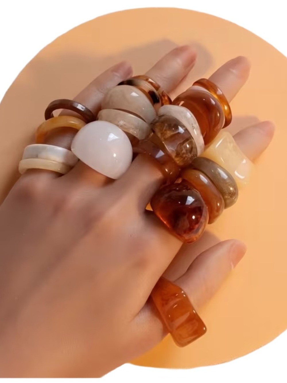 Y2K Chunky Ring Set 20 Tortoiseshell Amber Cream Stackable Acrylic Neutral NWOT